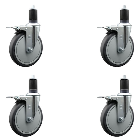 Service Caster 6'' Thermoplastic Rubber Swivel 1-5/8'' Expanding Stem Caster Set Total Lock Brake, 4PK SCC-EXTTL20S614-TPRB-158-4